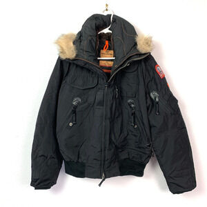 Parajumpers Black Masterpiece Series Hooded Bomber Jacket Coat Mens Medium